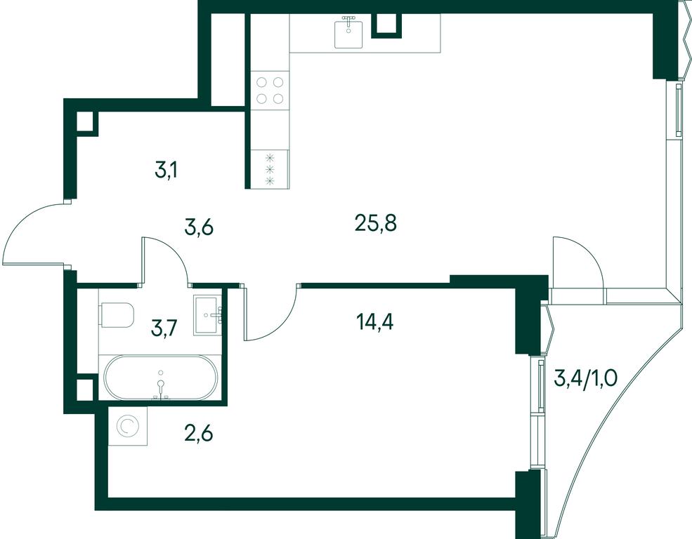 1-BD Apartment Sale, 54.1平方米 at Primavera, Volokolamskoye Highway, вл67, Moscow, Russia #1