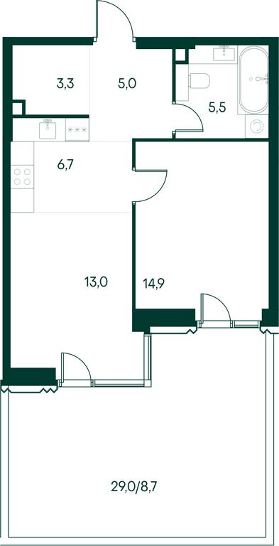 2-BD Apartment Sale, 57.1平方米 at Primavera, Volokolamskoye Highway, вл67, Moscow, Russia #2