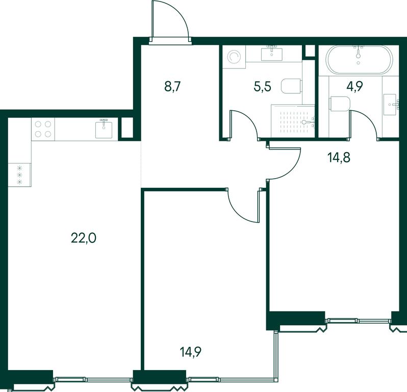 2-BD Apartment Sale, 70.8平方米 at Primavera, Volokolamskoye Highway, вл67, Moscow, Russia #1