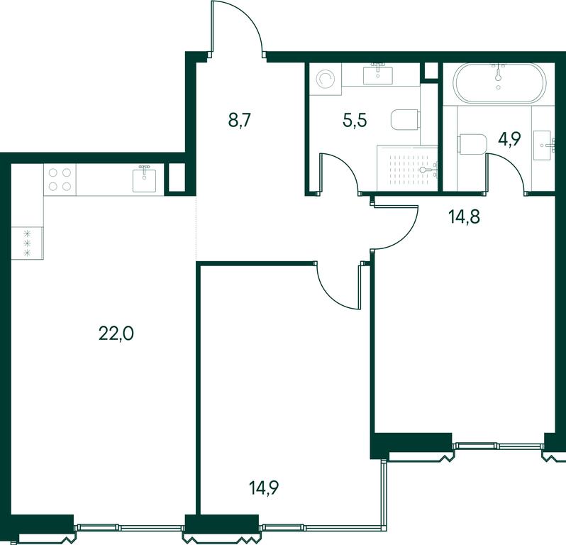 2-BD Apartment Sale, 70.8 sq. m. at Primavera, Volokolamskoye Highway, вл67, Moscow, Russia #2