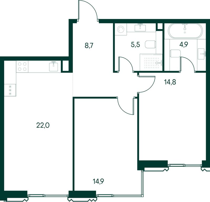 2-BD Apartment Sale, 70.8平方米 at Primavera, Volokolamskoye Highway, вл67, Moscow, Russia #2