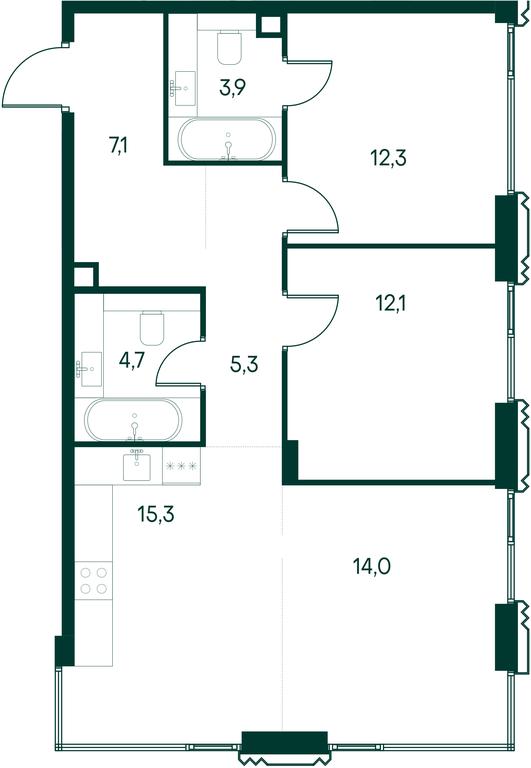3-BD Apartment Sale, 74.7平方米 at Primavera, Volokolamskoye Highway, вл67, Moscow, Russia #2