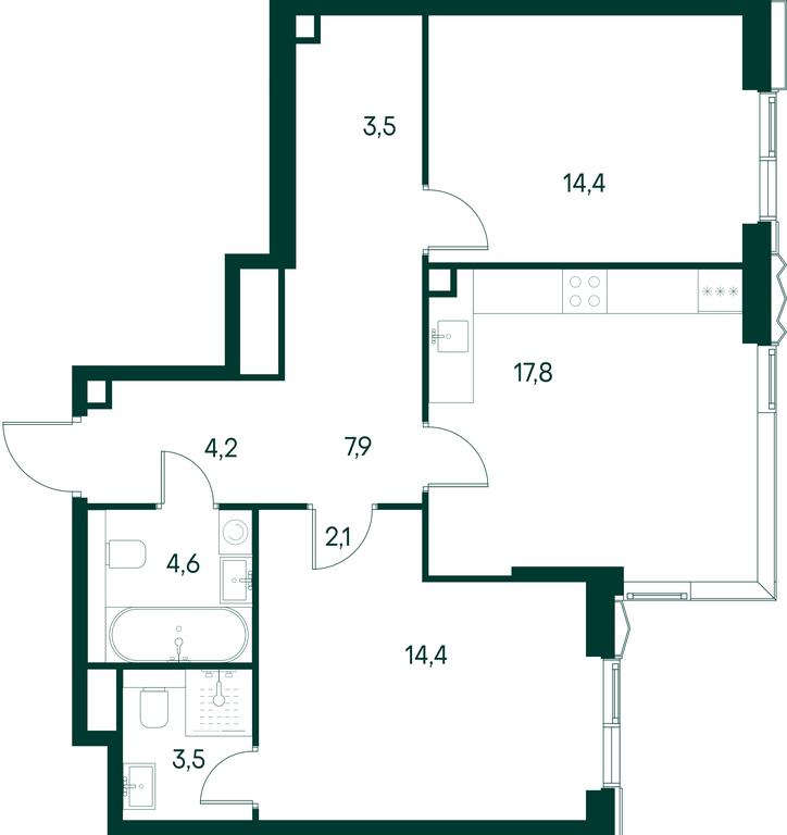 2-BD Apartment Sale, 72.4平方米 at Primavera, Volokolamskoye Highway, вл67, Moscow, Russia #2 2-BD Apartment Sale, 72.4平方米 at Primavera, Volokolamskoye Highway, вл67, Moscow, Russia #2