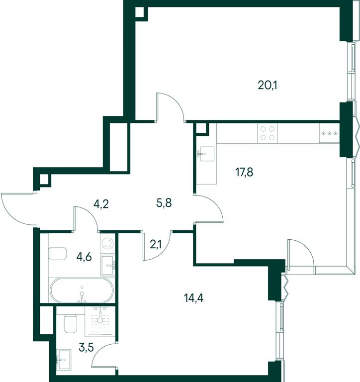 2-BD Apartment Sale, 72.5平方米 at Primavera, Volokolamskoye Highway, вл67, Moscow, Russia #2