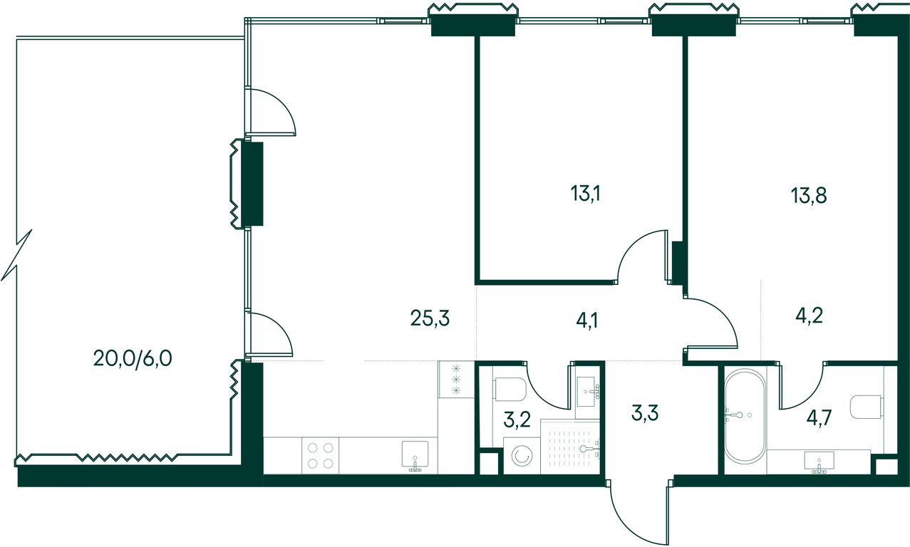 2-BD Apartment Sale, 77.7平方米 at Primavera, Volokolamskoye Highway, вл67, Moscow, Russia #2