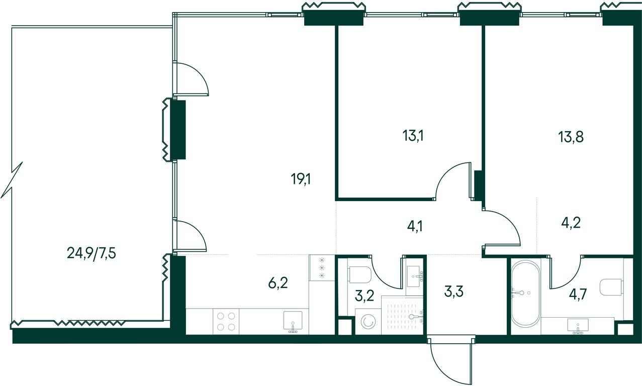 2-BD Apartment Sale, 77.7平方米 at Primavera, Volokolamskoye Highway, вл67, Moscow, Russia #1