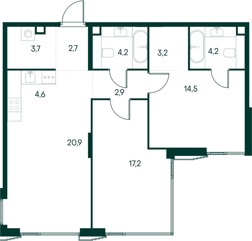 2-BD Apartment Sale, 78.1平方米 at Primavera, Volokolamskoye Highway, вл67, Moscow, Russia #1