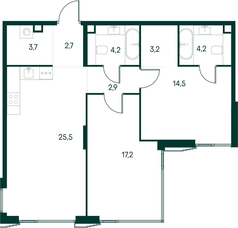 2-BD Apartment Sale, 78.1平方米 at Primavera, Volokolamskoye Highway, вл67, Moscow, Russia #2