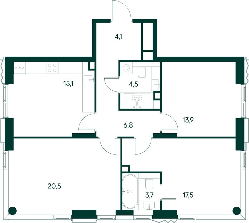 3-BD Apartment Sale, 85.9平方米 at Primavera, Volokolamskoye Highway, вл67, Moscow, Russia #1