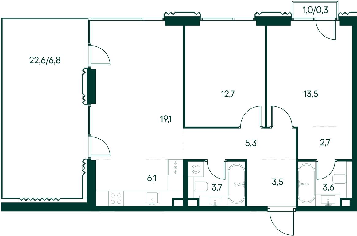 2-BD Apartment Sale, 77.3平方米 at Primavera, Volokolamskoye Highway, вл67, Moscow, Russia #1
