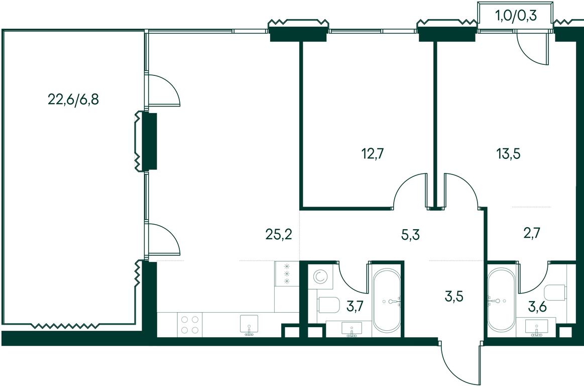 2-BD Apartment Sale, 77.3平方米 at Primavera, Volokolamskoye Highway, вл67, Moscow, Russia #2