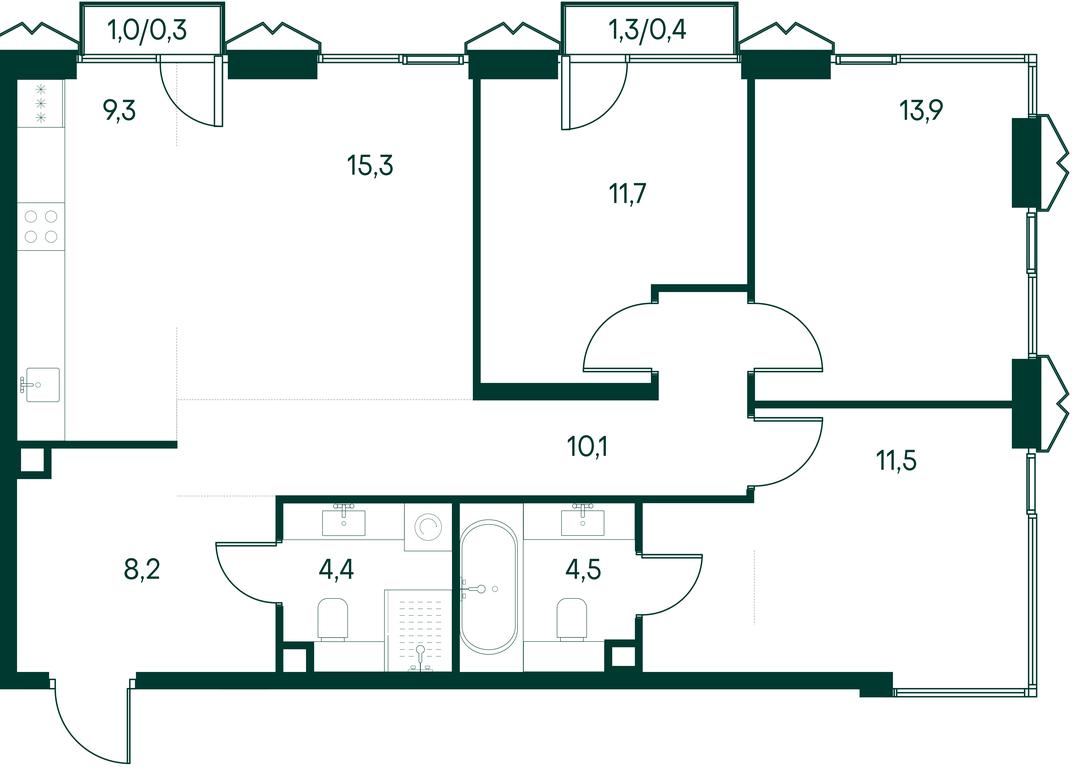 3-BD Apartment Sale, 92.5平方米 at Primavera, Volokolamskoye Highway, вл67, Moscow, Russia #1