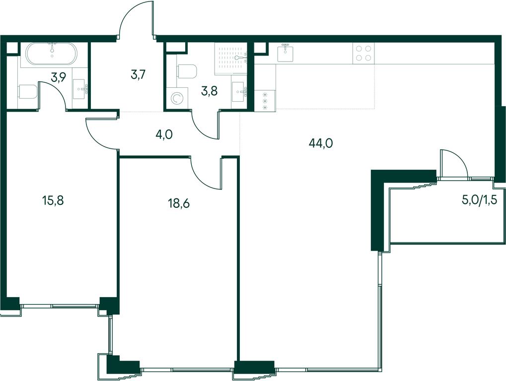 2-BD Apartment Sale, 95.3 sq. m. at Primavera, Volokolamskoye Highway, вл67, Moscow, Russia #2