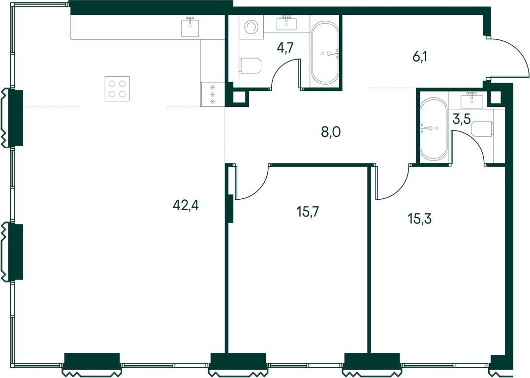 2-BD Apartment Sale, 95.7平方米 at Primavera, Volokolamskoye Highway, вл67, Moscow, Russia #2
