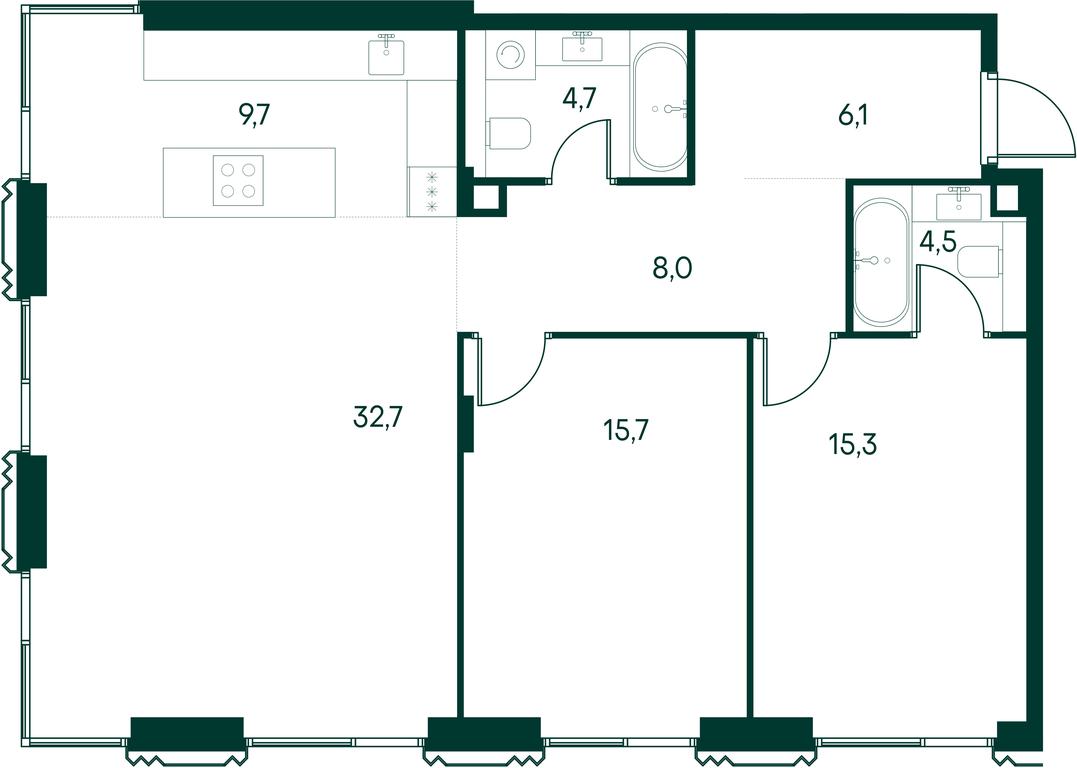 2-BD Apartment Sale, 95.7平方米 at Primavera, Volokolamskoye Highway, вл67, Moscow, Russia #1