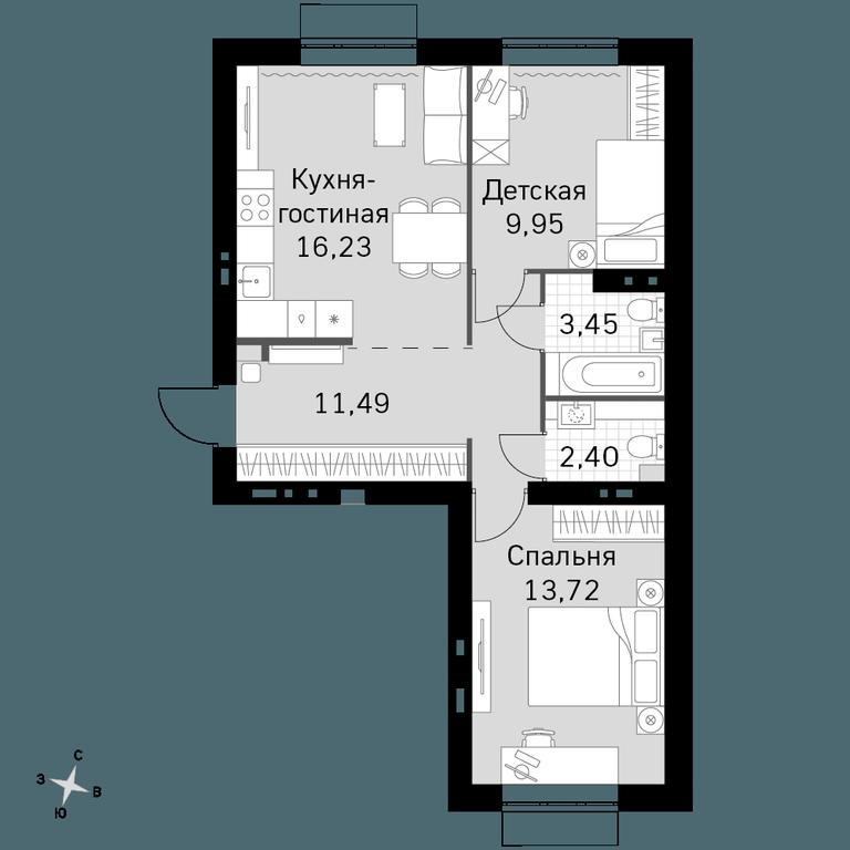 2-BD Apartment Sale, 57.24平方米 at Zhavoronki Club, zhiloy kompleks Akkord Smart-kvartal, Mitkino Village, Odintsovskiy City District, Moscow Region, Russia #1