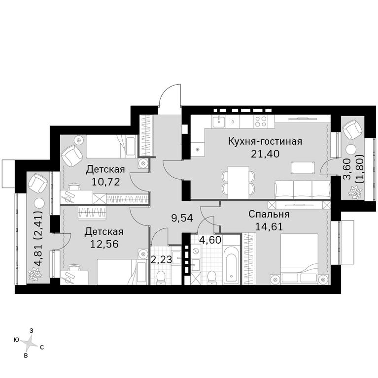 3-BD Apartment Sale, 79.87 sq. m. at Zhavoronki Club, zhiloy kompleks Akkord Smart-kvartal, Mitkino Village, Odintsovskiy City District, Moscow Region, Russia #1