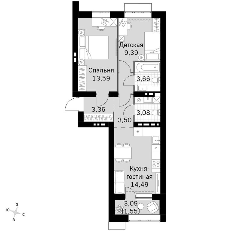 2-BD Apartment Sale, 52.62 sq. m. at Zhavoronki Club, zhiloy kompleks Akkord Smart-kvartal, Mitkino Village, Odintsovskiy City District, Moscow Region, Russia #1 2-BD Apartment Sale, 52.62 sq. m. at Zhavoronki Club, zhiloy kompleks Akkord Smart-kvartal, Mitkino Village, Odintsovskiy City District, Moscow Region, Russia #1