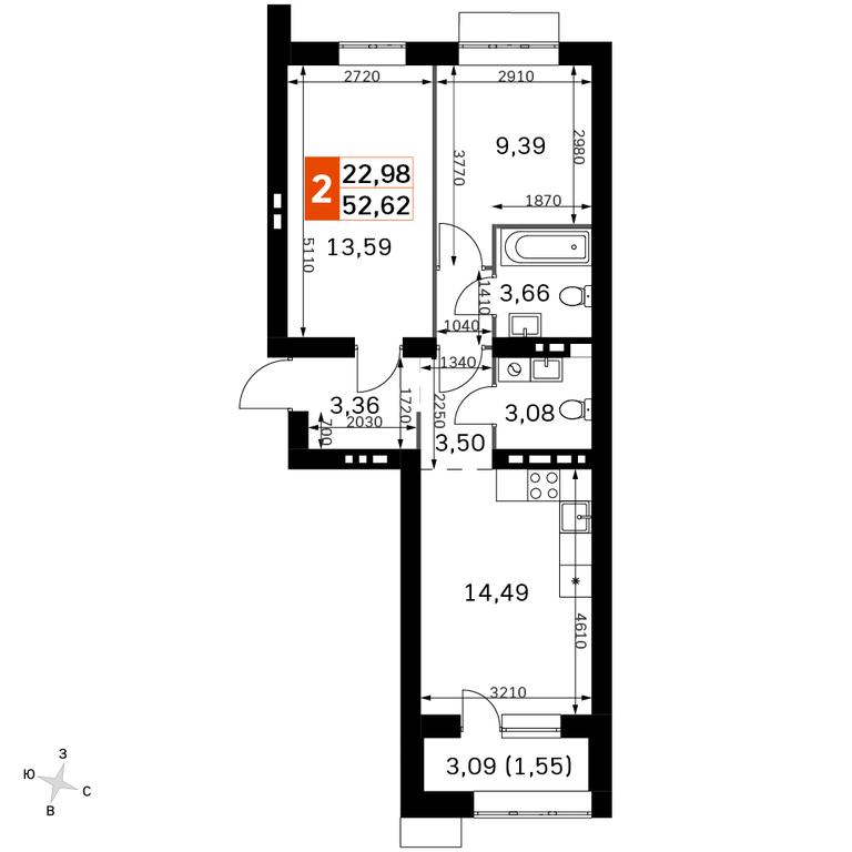 2-BD Apartment Sale, 52.62 sq. m. at Zhavoronki Club, zhiloy kompleks Akkord Smart-kvartal, Mitkino Village, Odintsovskiy City District, Moscow Region, Russia #2 2-BD Apartment Sale, 52.62 sq. m. at Zhavoronki Club, zhiloy kompleks Akkord Smart-kvartal, Mitkino Village, Odintsovskiy City District, Moscow Region, Russia #2