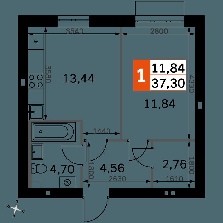 1-BD Apartment Sale, 37.3平方米 at Zhavoronki Club, zhiloy kompleks Akkord Smart-kvartal, Mitkino Village, Odintsovskiy City District, Moscow Region, Russia #2