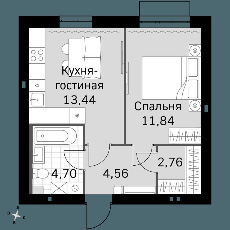 1-BD Apartment Sale, 37.3平方米 at Zhavoronki Club, zhiloy kompleks Akkord Smart-kvartal, Mitkino Village, Odintsovskiy City District, Moscow Region, Russia #1