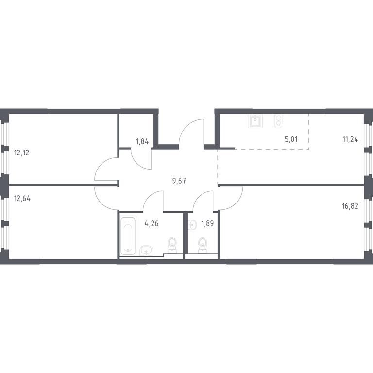 2-BD Apartment Sale, 75.49 sq. m. at Kosmicheskiy kvartal, M.K. Tikhonravova Street, Yubileyniy Microdistrict, Korolyov, Moscow Region, Russia #1