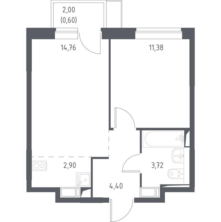 Apartment Sale, 37.4平方米 at Novoe Vnukovo, kvartal № 38, Kokoshkino Settlement, Moscow, Russia #1