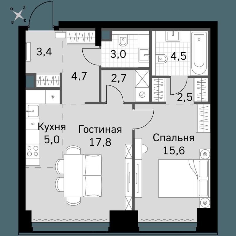 2-BD Apartment Sale, 59.2平方米 at Amber City, 3rd Khoroshyovsky Drive, 3А, Moscow, Russia #1 2-BD Apartment Sale, 59.2平方米 at Amber City, 3rd Khoroshyovsky Drive, 3А, Moscow, Russia #1