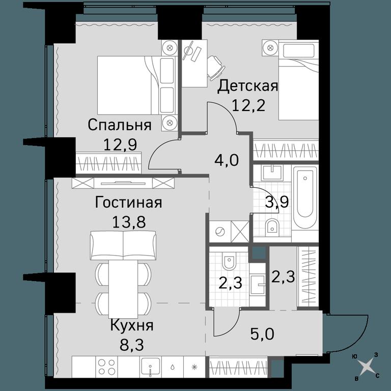 3-BD Apartment Sale, 64.7 sq. m. at Amber City, 3rd Khoroshyovsky Drive, 3А, Moscow, Russia #1