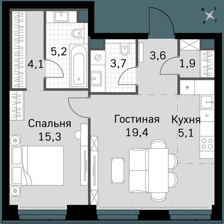 2-BD Apartment Sale, 58.3 sq. m. at Amber City, 3rd Khoroshyovsky Drive, 3А, Moscow, Russia #1