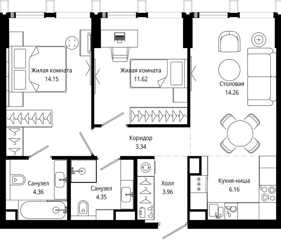 2-BD Apartment Sale, 62.2 sq. m. at Mod, 4th Maryinoy Roschi Street, 12с9, Moscow, Russia #1 2-BD Apartment Sale, 62.2 sq. m. at Mod, 4th Maryinoy Roschi Street, 12с9, Moscow, Russia #1