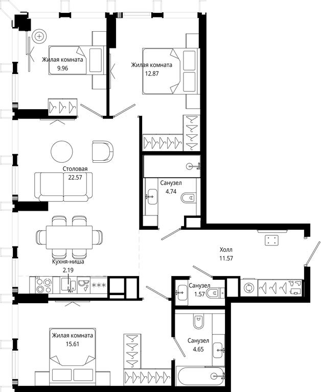 3-BD Apartment Sale, 85.72平方米 at Mod, 4th Maryinoy Roschi Street, 12с9, Moscow, Russia #1