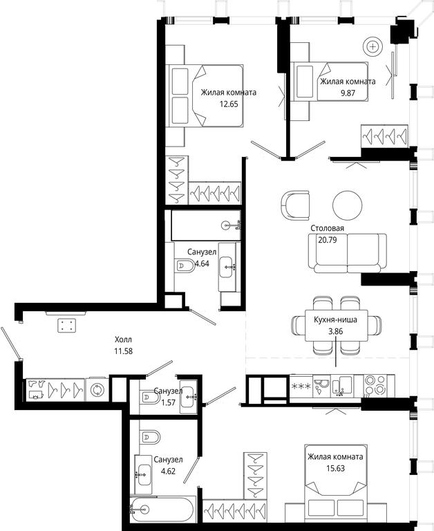 3-BD Apartment Sale, 85.2平方米 at Mod, 4th Maryinoy Roschi Street, 12с9, Moscow, Russia #1 3-BD Apartment Sale, 85.2平方米 at Mod, 4th Maryinoy Roschi Street, 12с9, Moscow, Russia #1