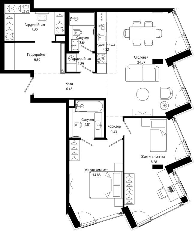 2-BD Apartment Sale, 92.92平方米 at Mod, 4th Maryinoy Roschi Street, 12с9, Moscow, Russia #1