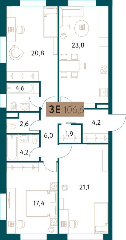 3-BD Apartment Sale, 106.3 sq. m. at Nastoiashchee, Vinnitskaya Street, 8к4, Moscow, Russia #1