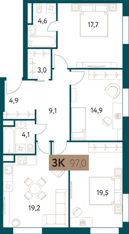 3-BD Apartment Sale, 96.9 sq. m. at Nastoiashchee, Vinnitskaya Street, 8к1, Moscow, Russia #1 3-BD Apartment Sale, 96.9 sq. m. at Nastoiashchee, Vinnitskaya Street, 8к1, Moscow, Russia #1