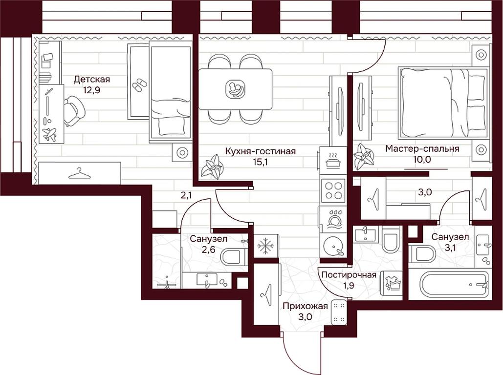 2-BD Apartment Sale, 53.2 sq. m. at Dom 7 Danilovskiy, Serpukhovsky Val Street, Moscow, Russia #1 2-BD Apartment Sale, 53.2 sq. m. at Dom 7 Danilovskiy, Serpukhovsky Val Street, Moscow, Russia #1