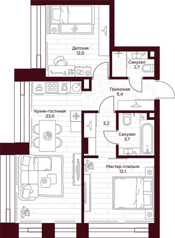 Продажа 2-комн. квартиры, 61,6 м² в ЖК «Дом 7 Даниловский», улица Серпуховский Вал, Москва, Россия #1 Продажа 2-комн. квартиры, 61,6 м² в ЖК «Дом 7 Даниловский», улица Серпуховский Вал, Москва, Россия #1