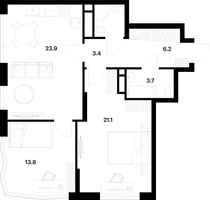 1-BD Apartment Sale, 74.8 sq. m. at Alia, Lyotnaya Street, 95Бк2, Moscow, Russia #1