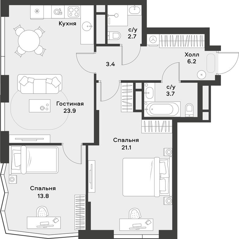 1-BD Apartment Sale, 74.8 sq. m. at Alia, Lyotnaya Street, 95Бк2, Moscow, Russia #2