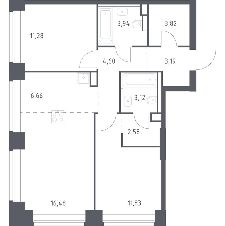 1-BD Apartment Sale, 67.5 sq. m. at Nova, Bratyev Fonchenko Street, вл21, Moscow, Russia #1