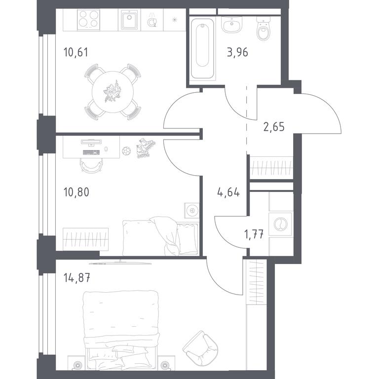 1-BD Apartment Sale, 49.3平方米 at Kosmicheskiy kvartal, M.K. Tikhonravova Street, Yubileyniy Microdistrict, Korolyov, Moscow Region, Russia #2