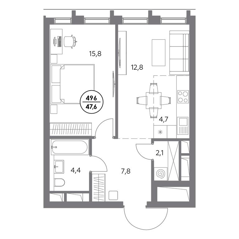 2-BD Apartment Sale, 47.6 sq. m. at Dom56, Fridrikha Engelsa Street, 56с1, Moscow, Russia #2 2-BD Apartment Sale, 47.6 sq. m. at Dom56, Fridrikha Engelsa Street, 56с1, Moscow, Russia #2