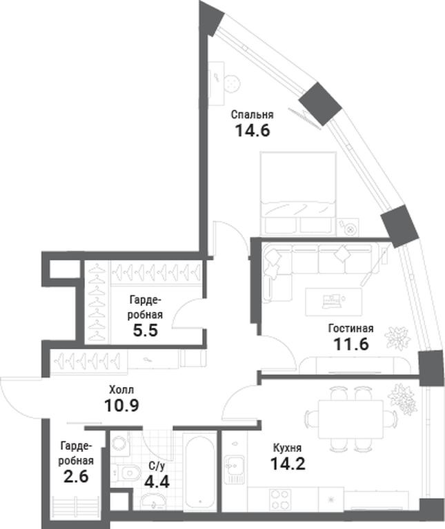 2-BD Apartment Sale, 63.8 sq. m. at Nagatino i-Land, Andropova Avenue, 18с4, Moscow, Russia #1 2-BD Apartment Sale, 63.8 sq. m. at Nagatino i-Land, Andropova Avenue, 18с4, Moscow, Russia #1