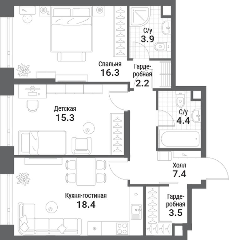 2-BD Apartment Sale, 71.4平方米 at Nagatino i-Land, Andropova Avenue, 18с4, Moscow, Russia #1 2-BD Apartment Sale, 71.4平方米 at Nagatino i-Land, Andropova Avenue, 18с4, Moscow, Russia #1