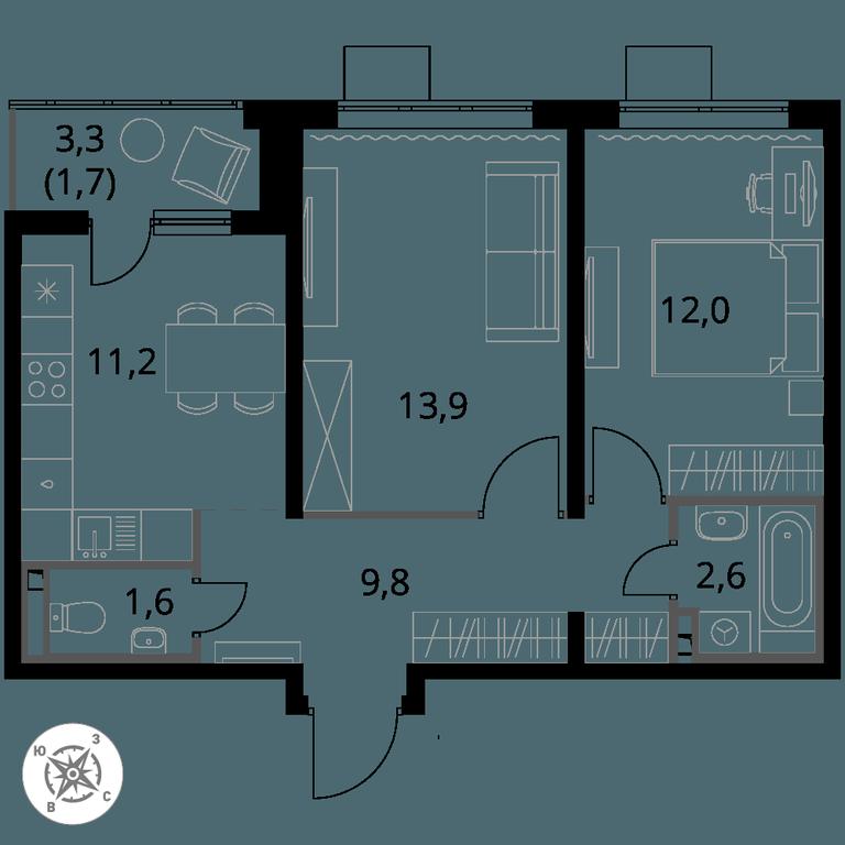 2-BD Apartment Sale, 52.8 sq. m. at Pervy Donskoj, zhiloy mikrorayon Sapronovo, derevnya Sapronovo, Leninskiy City District, Moscow Region, Russia #1