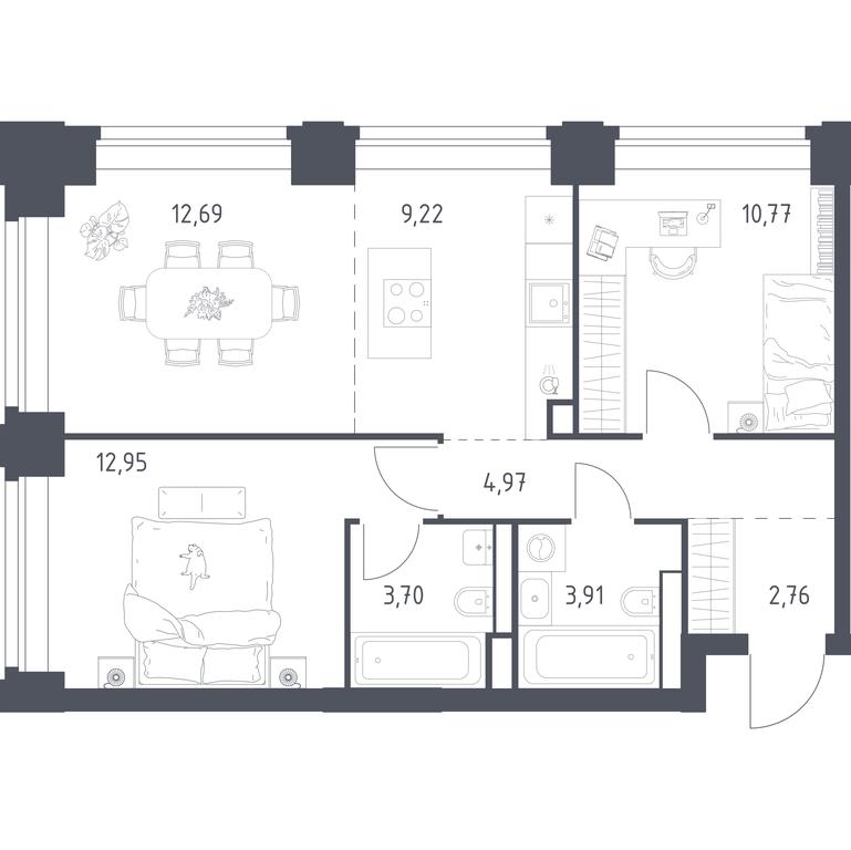 1-BD Apartment Sale, 60.97 sq. m. at Nova, Bratyev Fonchenko Street, вл21, Moscow, Russia #2 1-BD Apartment Sale, 60.97 sq. m. at Nova, Bratyev Fonchenko Street, вл21, Moscow, Russia #2