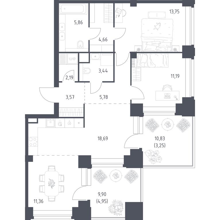 1-BD Apartment Sale, 88.69 sq. m. at Nova, Bratyev Fonchenko Street, вл21, Moscow, Russia #2 1-BD Apartment Sale, 88.69 sq. m. at Nova, Bratyev Fonchenko Street, вл21, Moscow, Russia #2