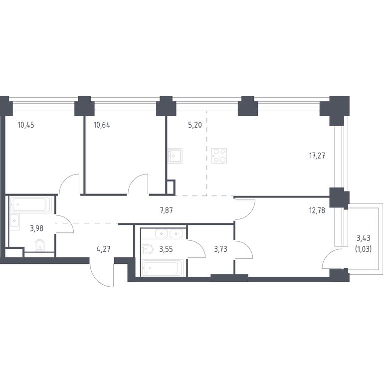 2-BD Apartment Sale, 80.77 sq. m. at Nova, Bratyev Fonchenko Street, вл21, Moscow, Russia #1