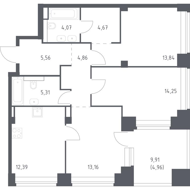 2-BD Apartment Sale, 83.07 sq. m. at Nova, Bratyev Fonchenko Street, вл21, Moscow, Russia #1 2-BD Apartment Sale, 83.07 sq. m. at Nova, Bratyev Fonchenko Street, вл21, Moscow, Russia #1